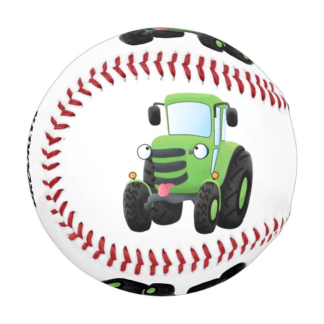 Cute green happy farm tractor cartoon illustration baseball (Front Left)