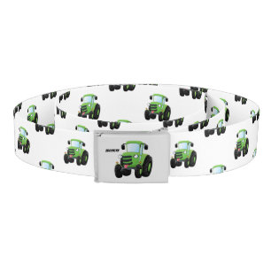Cute green happy farm tractor cartoon illustration belt