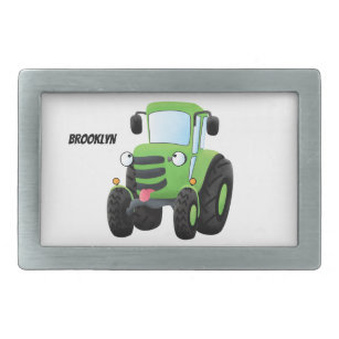 Cute green happy farm tractor cartoon illustration belt buckle
