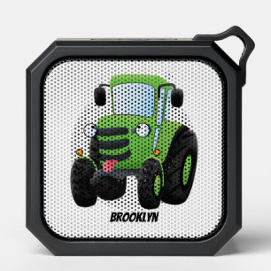Cute green happy farm tractor cartoon illustration bluetooth speaker
