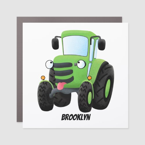 Cute green happy farm tractor cartoon illustration car magnet