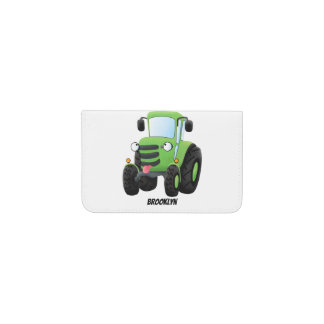 Cute green happy farm tractor cartoon illustration card holder