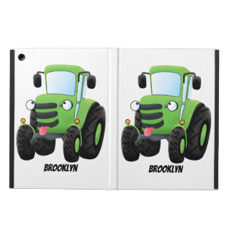 Cute green happy farm tractor cartoon illustration case for iPad air
