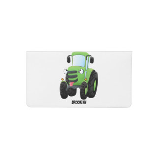 Cute green happy farm tractor cartoon illustration checkbook cover