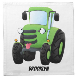 Cute green happy farm tractor cartoon illustration cloth napkin