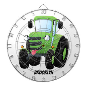 Cute green happy farm tractor cartoon illustration dart board