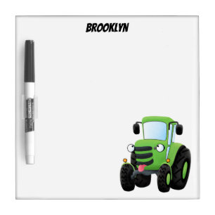 Cute green happy farm tractor cartoon illustration dry erase board