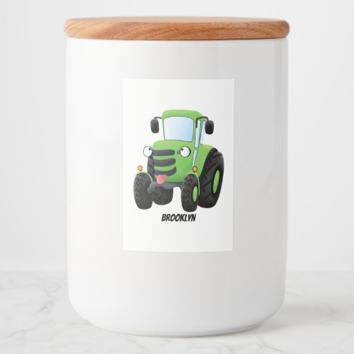 Cute green happy farm tractor cartoon illustration food label
