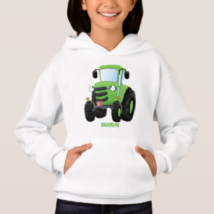Cute green happy farm tractor cartoon illustration hoodie