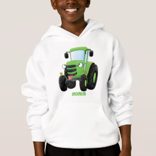 Cute green happy farm tractor cartoon illustration hoodie