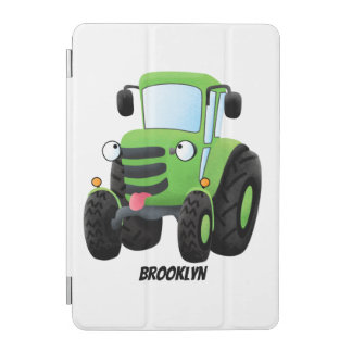 Cute green happy farm tractor cartoon illustration iPad mini cover