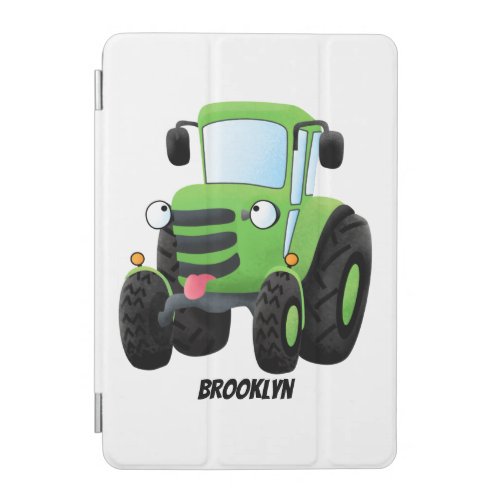 Cute green happy farm tractor cartoon illustration iPad mini cover