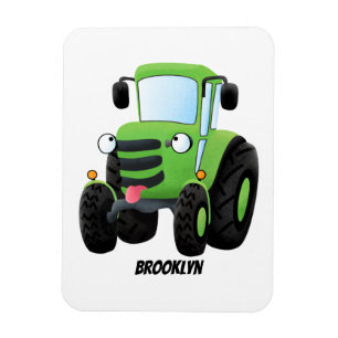Cute green happy farm tractor cartoon illustration magnet