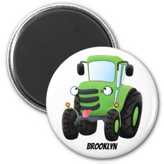 Cute green happy farm tractor cartoon illustration magnet