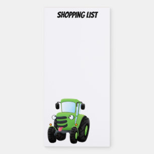 Cute green happy farm tractor cartoon illustration magnetic notepad