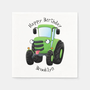 Cute green happy farm tractor cartoon illustration napkins