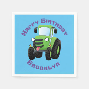 Cute green happy farm tractor cartoon illustration napkins