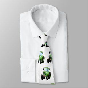 Cute green happy farm tractor cartoon illustration neck tie