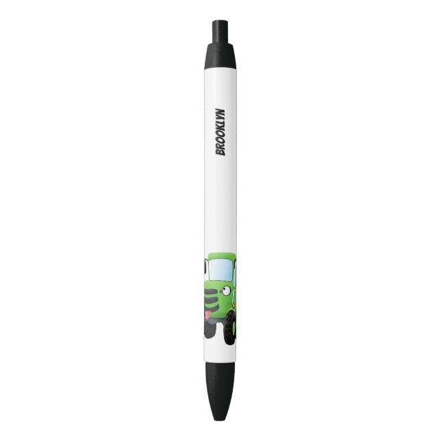 Cute green happy farm tractor cartoon illustration pen (Front Vertical)
