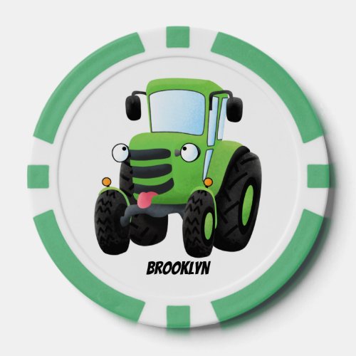 Cute green happy farm tractor cartoon illustration poker chips