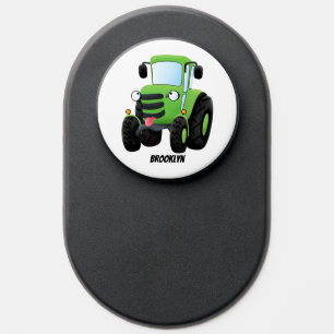 Cute green happy farm tractor cartoon illustration PopSocket