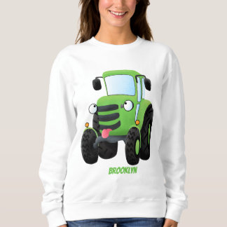 Cute green happy farm tractor cartoon illustration sweatshirt