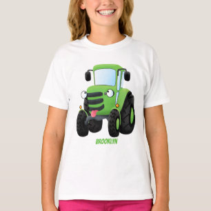 Cute green happy farm tractor cartoon illustration T-Shirt