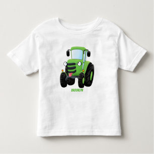 Cute green happy farm tractor cartoon illustration toddler t-shirt