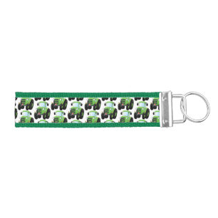 Cute green happy farm tractor cartoon illustration wrist keychain