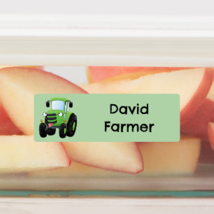 Cute green happy farm tractor cartoon personalized labels