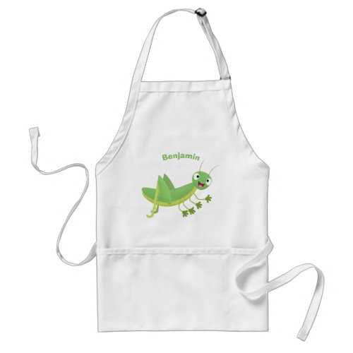 Cute green happy grasshopper cartoon adult apron