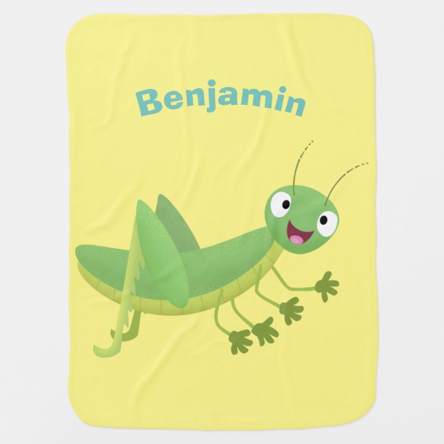 Cute green happy grasshopper cartoon baby blanket (Front)