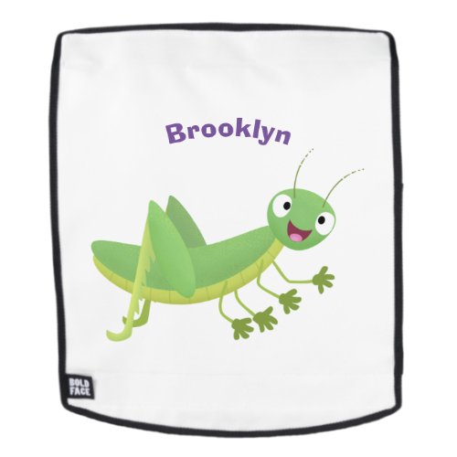 Cute green happy grasshopper cartoon backpack