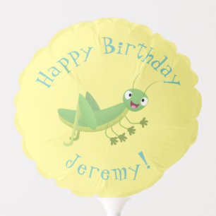 Cute green happy grasshopper cartoon balloon