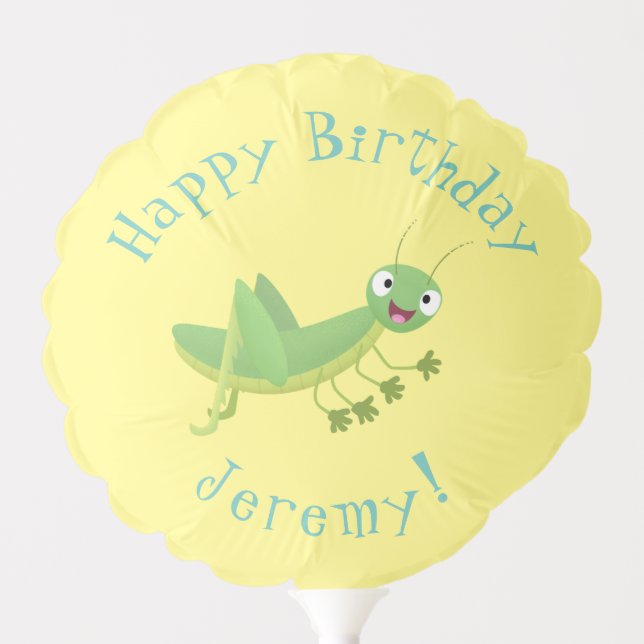 Cute green happy grasshopper cartoon balloon (Front)