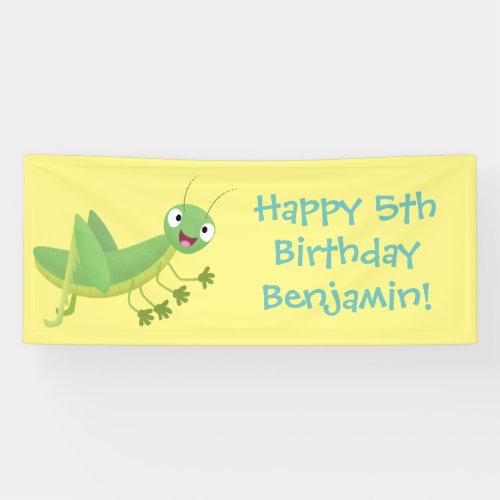 Cute green happy grasshopper cartoon banner