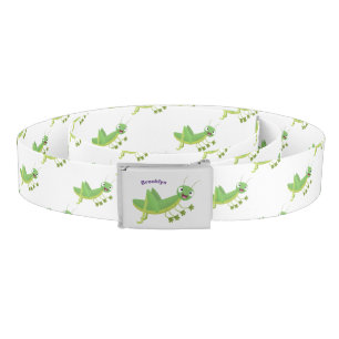 Cute green happy grasshopper cartoon belt