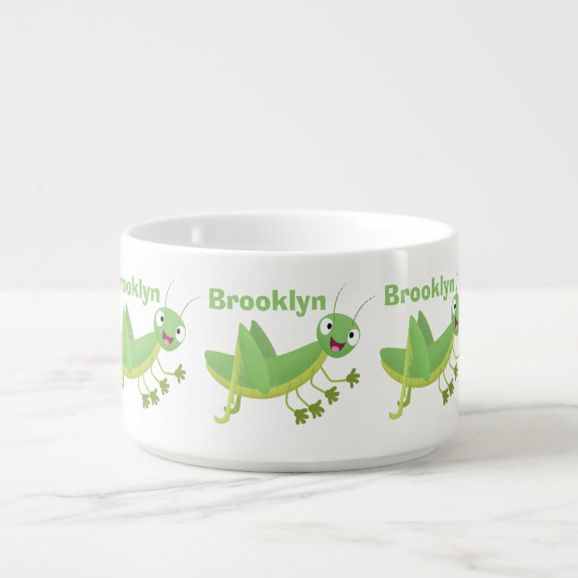 Cute green happy grasshopper cartoon bowl (Center)