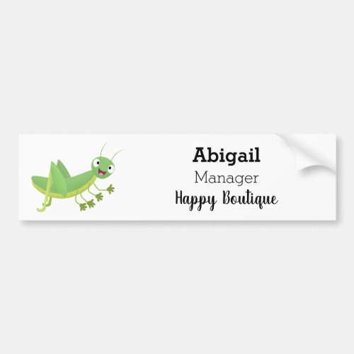 Cute green happy grasshopper cartoon bumper sticker