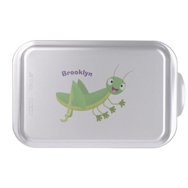 Cute green happy grasshopper cartoon cake pan (Front)