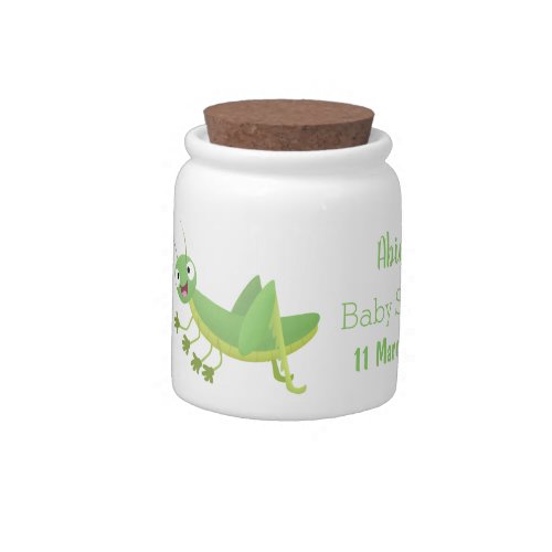 Cute green happy grasshopper cartoon candy jar