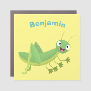 Cute green happy grasshopper cartoon car magnet