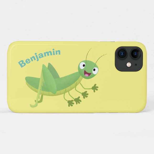 Cute green happy grasshopper cartoon Case-Mate iPhone case (Back (Horizontal))