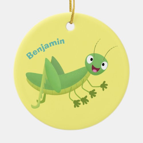 Cute green happy grasshopper cartoon ceramic ornament