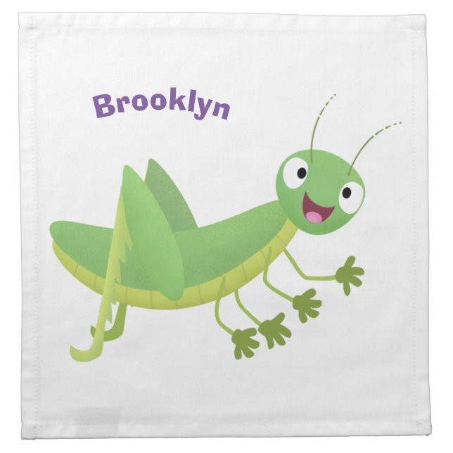 Cute green happy grasshopper cartoon cloth napkin (Front)