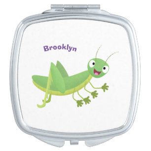 Cute green happy grasshopper cartoon compact mirror