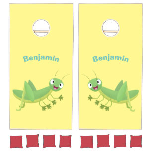 Cute green happy grasshopper cartoon cornhole set