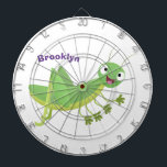Cute green happy grasshopper cartoon dart board<br><div class="desc">This happy green grasshopper is saying hello. Drawn in fun cartoon style for insect fun!</div>
