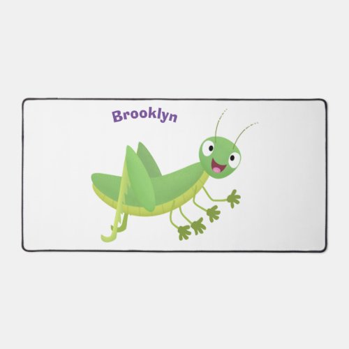 Cute green happy grasshopper cartoon desk mat