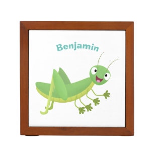 Cute green happy grasshopper cartoon desk organizer